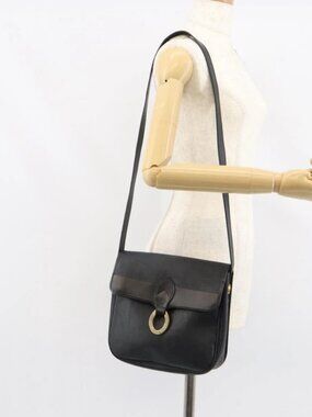 Christian Dior Trotter Canvas Shoulder Bag PVC Black Gold Auth ka1186